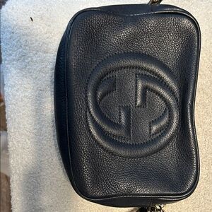 Gucci Blue Blondie Pebbled Leather Crossbody Bag with Embossed Double G